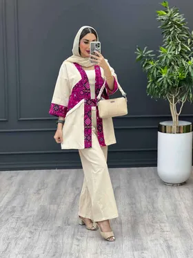 ست مانتو و شلوار لینن ترکیبی سنتی