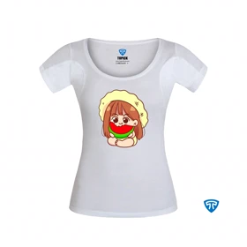 تیشرت ضدتعریق زنانه سفید طرح دختر بچه کلاه زرد