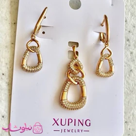 ست پلاک و گوشواره زنانه ژوپینگ طلایی نگین‌دار کد 7991