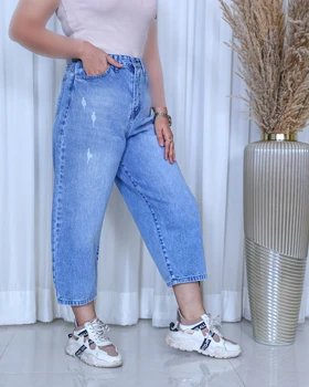 خرید شلوار جین بالنی زنانه آبی اقیانوسی قد 88 Balloon Jeans کد 911900