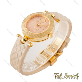 ساعت ورساچه زنانه طلایی بند چرمی کرم Versace-4229-L