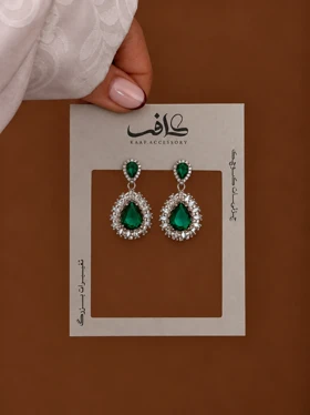 گوشواره جواهری نگین اشکی زمردی