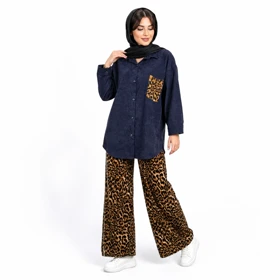 ست مانتو و شلوار زنانه مخمل کبریتی پلنگی