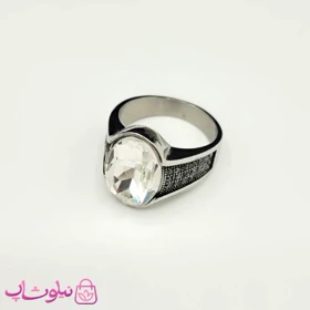 انگشتر مردانه نقره ای با کریستال کوارتز سفید و نگین مارگازیت