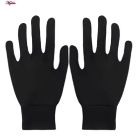 دستکش طاها طب مدل نخی مچ دار رنگ مشکی کد 5291-3 بسته 6 عددی