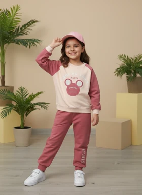 بلوز شلوار دخترانه طرح میکی رنگ صورتی کد 965