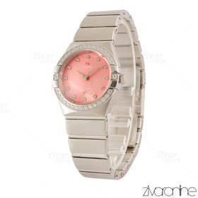 ساعت امگا کانسلیشن زنانه نقره ای دور نگین صفحه صورتی 105464