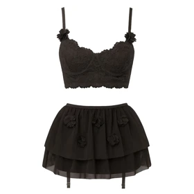 ست دامنی فانتزی فنردار مشکی برند گلوریا کد 1207