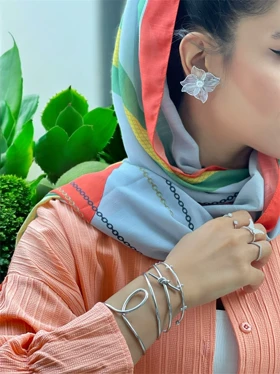 گوشواره سیمی گل مرواریدی کد 3337016