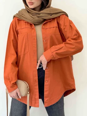 مانتو کتان برش‌دار دو جیب