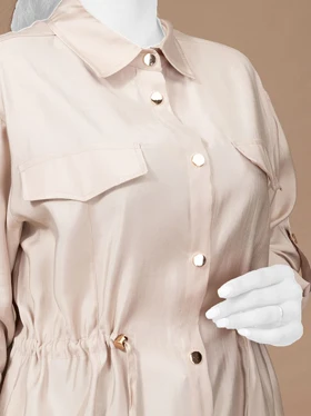 تونیک زنانه کتان یقه مردانه گتر دار جیب نما کژوال شمیم