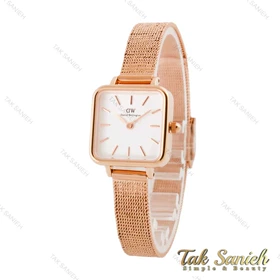 ساعت دنیل ولینگتون زنانه مربعی بند حصیری رزگلد صفحه سفید DW-4809-L