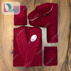 حوله ست یک نفره 6 تکه طرح آرام رنگ زرشکی