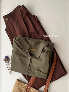 شومیز لینن خنک تابستانی زنانه رنگ یشمی کد 080