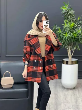 پالتو چهارخونه آستین سگک