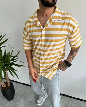 پیراهن رینگر پنبه استین کوتاه PULL&BEAR سفید زرد