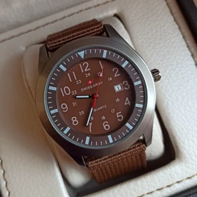 ساعت مچی مردانه سوییس آرمی خلبانی بند برزنت ناتو قهوه ای