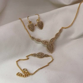 سرویس کامل برند شین مدل «اشک زرین» | تمام نگین با آبکاری طلا و گارانتی 1 ساله