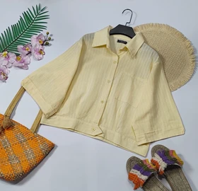 شومیز باکسی تک جیب مدل بهارا کد 50266 (زرد)