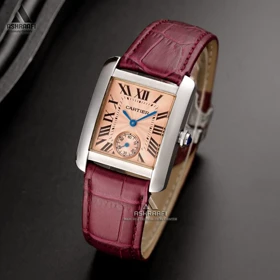 ساعت کارتیه بند چرمی Cartier Tank SrG1 (بادمجانی)