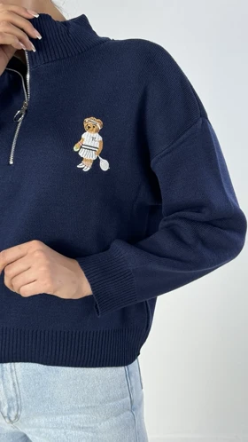 بلوز بافت نیم زیپ TEDDY کد 1500222 (سرمه اى)