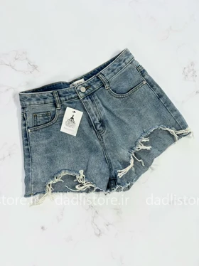 شورتک کوتاه جین پاچه ریش چهار جیب زیپ‌دار