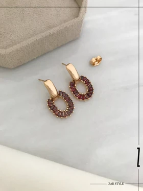 گوشواره حلقه آویز نگین باگت