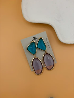 گوشواره میخی رنگی شفاف 2 تکه