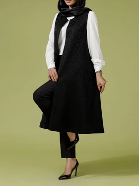 جلیقه بلند زنانه مجلسی ژاکارد طرحدار آستردار 70106