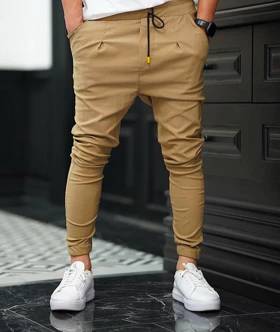 اسلش هیتلری کمر انگلیسی کرمی پارچه کتان بگال