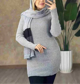بلوز بافت زیر سارافون یقه گرد زنانه آستین بلند تمام کش کد1090