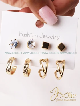 گوشواره زنانه گلد پک هشت عددی کد E1179/82