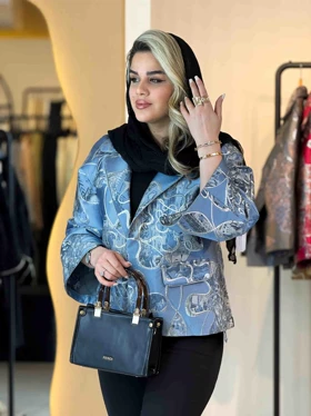 کت ژاکارد آستین رکلان آبی 120513