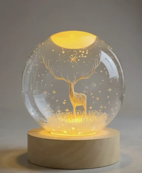 چراغ خواب گوی کریستال طرحدار/ پایه چوبی/ سایز کوچک