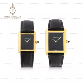 ساعت مچی کارتیه تانک ست صفحه مهندسی مردانه بند مشکی Cartier Tank