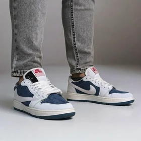 نایک ایر جردن 1 بدون ساق تراویس اسکات آبی سفید ( Nike Air Jordan 1 Low Travis Scott BW)