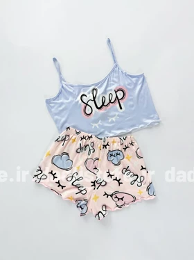 ست لباس خواب تاپ و شورتک نخ پنبه طرح Sleep