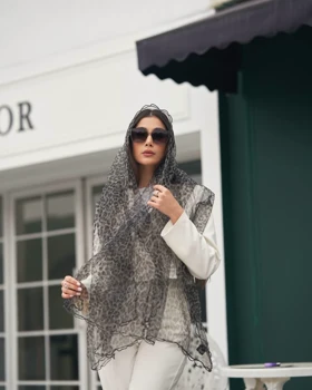 شال حریر تور پفکی پلنگی 20612