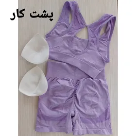 ست ورزشی نیم‌تنه شورتک زنانه پشت چین‌دار سیملس