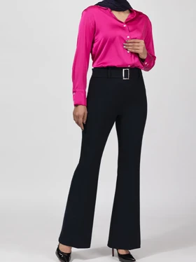 شلوار پارچه ای دمپا کمردار بلند بزیاق زنانه کارلا 9810