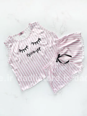 ست لباس خواب تاپ و شورتک ساتن طرح ویکتوریا سکرت Good Night