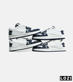 کفش کتانی مردانه و زنانه سفید سرمه ای NIKE LOUIS VUITTON x travis scott