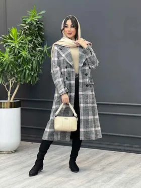 پالتو چهارخونه بلند شش دکمه