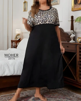 پیراهن زنانه سایز بزرگ مشکی با بالاتنه طرح پلنگی