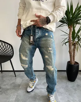 شلوار مام فیت ابی کثیفشور زاپ‌دار LEVIS
