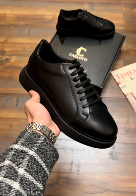 کفش روزمره چرم طبیعی تمام مشکی کد sho138