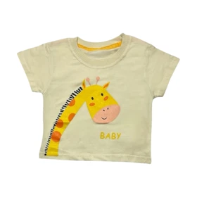 ست تیشرت آستین کوتاه و شلوارک جین پسرانه مدل زرافه کد PJ1137 رنگ کرم