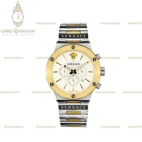 ساعت مچی ورساچه کورنوگراف بند سیلورطلایی صفحه سفید Versace