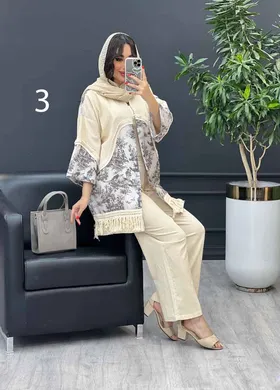 ست مانتو شلوار طرح دار پایین ریش