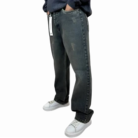 شلوار جین نیم بگ مردانه زاپ‌دار (Semi-Baggy) آبی دودی شسته شده